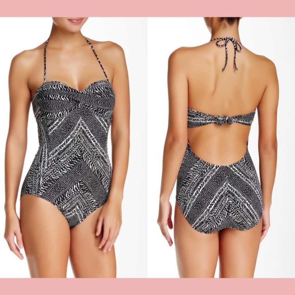 NEW Robin Piccone‎ Renee Twist Bandeau One Piece Swimsuit in Black [SZ 12 ]